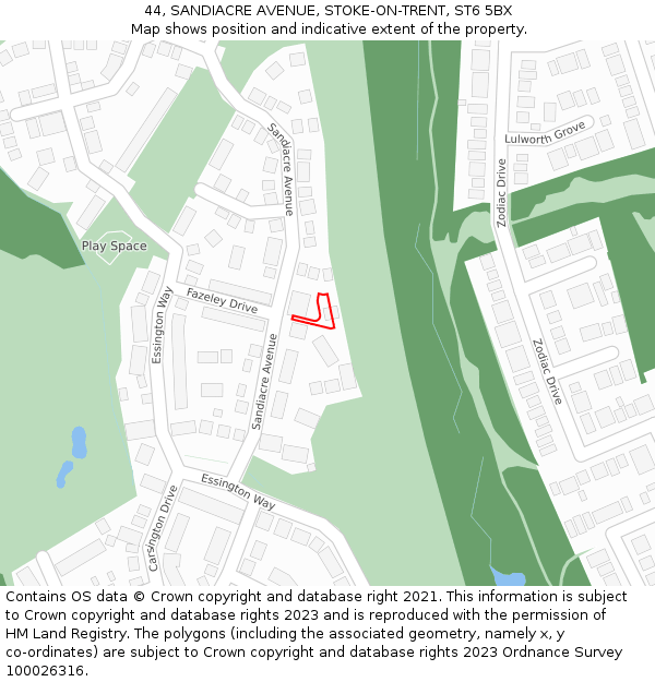 44, SANDIACRE AVENUE, STOKE-ON-TRENT, ST6 5BX: Location map and indicative extent of plot