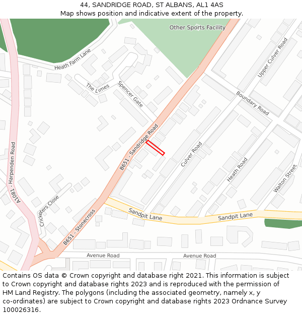 44, SANDRIDGE ROAD, ST ALBANS, AL1 4AS: Location map and indicative extent of plot