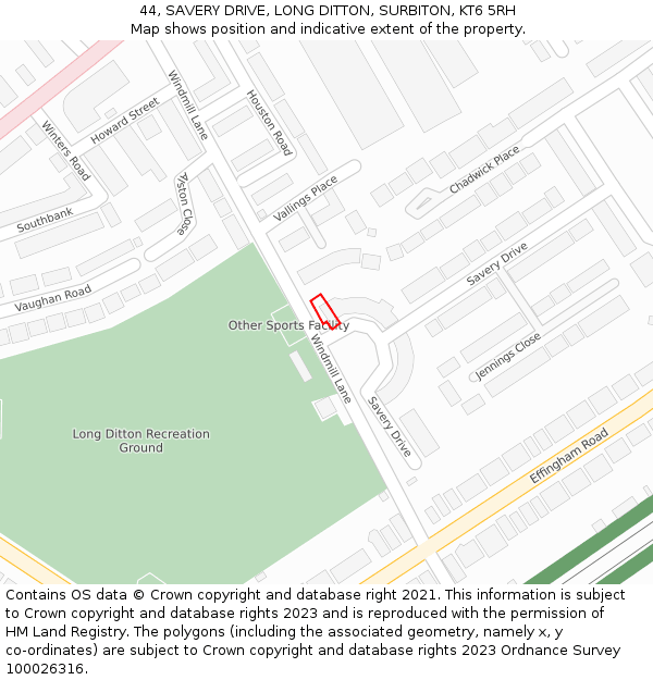 44, SAVERY DRIVE, LONG DITTON, SURBITON, KT6 5RH: Location map and indicative extent of plot