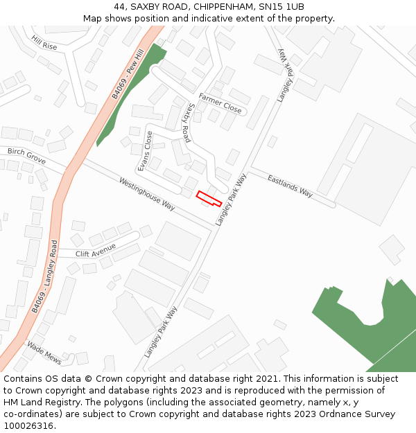 44, SAXBY ROAD, CHIPPENHAM, SN15 1UB: Location map and indicative extent of plot