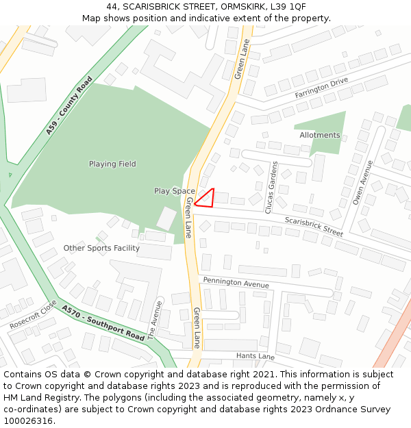 44, SCARISBRICK STREET, ORMSKIRK, L39 1QF: Location map and indicative extent of plot