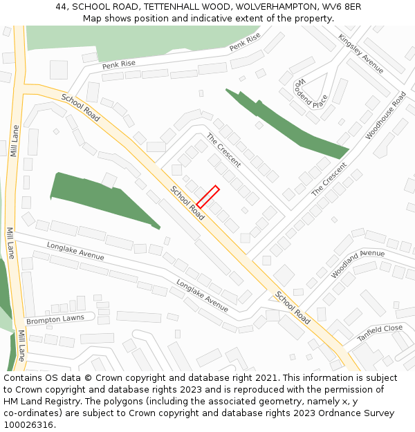 44, SCHOOL ROAD, TETTENHALL WOOD, WOLVERHAMPTON, WV6 8ER: Location map and indicative extent of plot