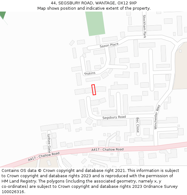 44, SEGSBURY ROAD, WANTAGE, OX12 9XP: Location map and indicative extent of plot