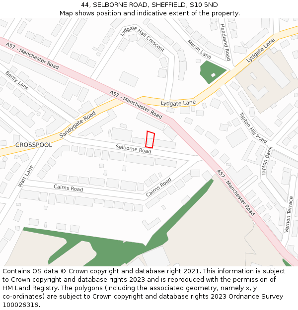 44, SELBORNE ROAD, SHEFFIELD, S10 5ND: Location map and indicative extent of plot