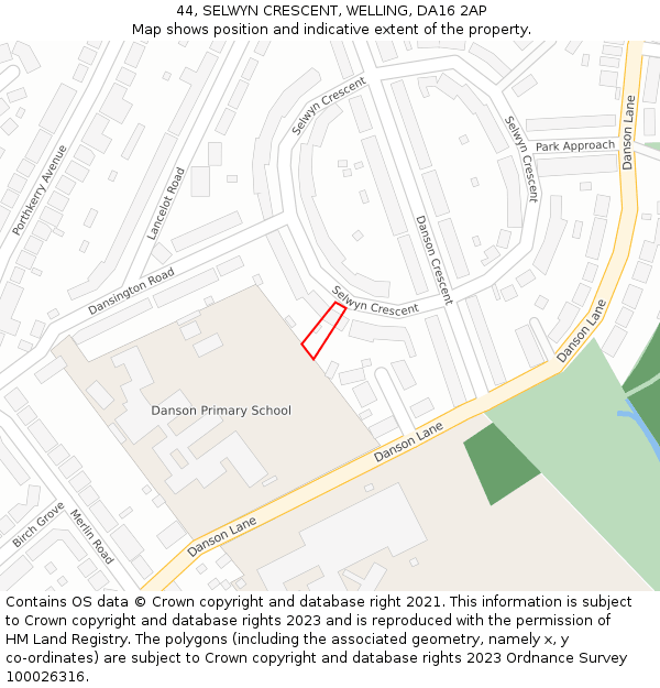 44, SELWYN CRESCENT, WELLING, DA16 2AP: Location map and indicative extent of plot