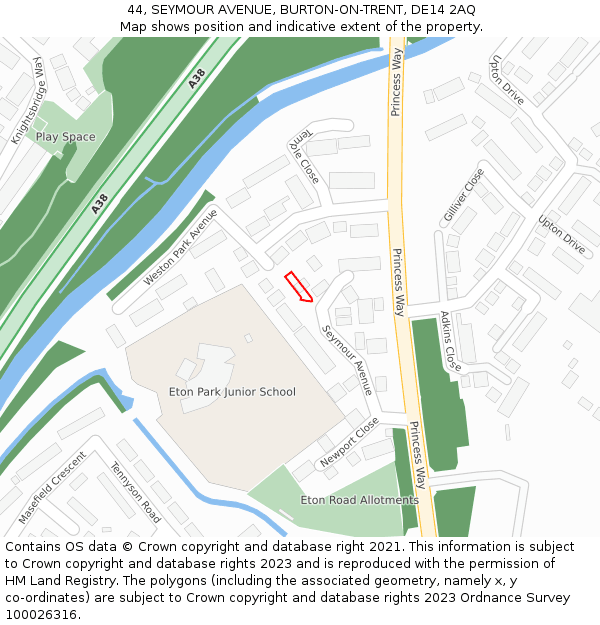 44, SEYMOUR AVENUE, BURTON-ON-TRENT, DE14 2AQ: Location map and indicative extent of plot