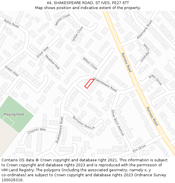 44, SHAKESPEARE ROAD, ST IVES, PE27 6TT: Location map and indicative extent of plot