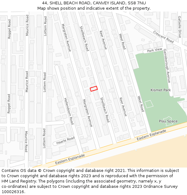 44, SHELL BEACH ROAD, CANVEY ISLAND, SS8 7NU: Location map and indicative extent of plot