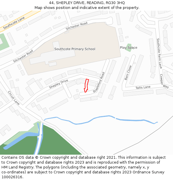 44, SHEPLEY DRIVE, READING, RG30 3HQ: Location map and indicative extent of plot