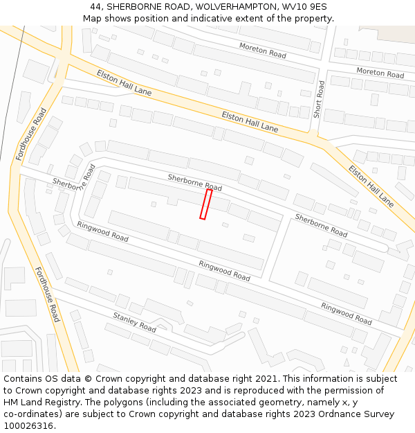 44, SHERBORNE ROAD, WOLVERHAMPTON, WV10 9ES: Location map and indicative extent of plot