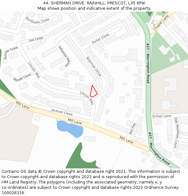 44, SHERMAN DRIVE, RAINHILL, PRESCOT, L35 6PW: Location map and indicative extent of plot