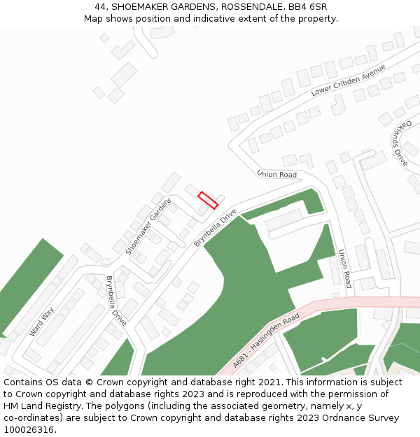 44, SHOEMAKER GARDENS, ROSSENDALE, BB4 6SR: Location map and indicative extent of plot