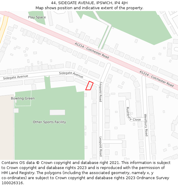 44, SIDEGATE AVENUE, IPSWICH, IP4 4JH: Location map and indicative extent of plot