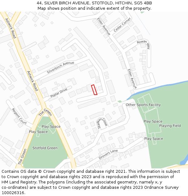 44, SILVER BIRCH AVENUE, STOTFOLD, HITCHIN, SG5 4BB: Location map and indicative extent of plot
