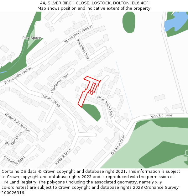 44, SILVER BIRCH CLOSE, LOSTOCK, BOLTON, BL6 4GF: Location map and indicative extent of plot