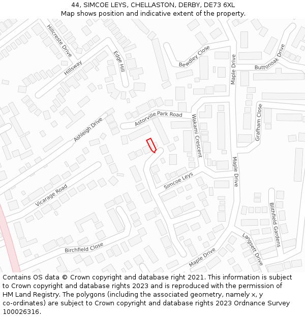 44, SIMCOE LEYS, CHELLASTON, DERBY, DE73 6XL: Location map and indicative extent of plot