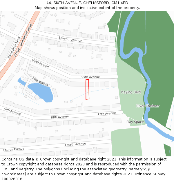44, SIXTH AVENUE, CHELMSFORD, CM1 4ED: Location map and indicative extent of plot