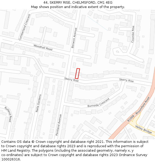 44, SKERRY RISE, CHELMSFORD, CM1 4EG: Location map and indicative extent of plot