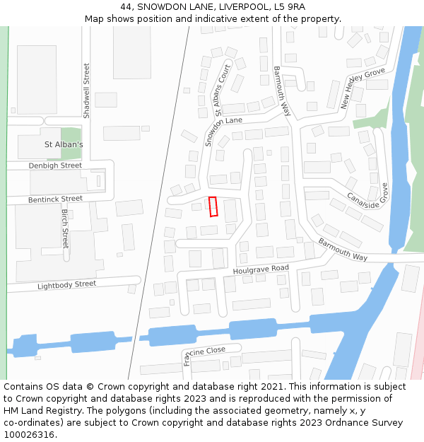 44, SNOWDON LANE, LIVERPOOL, L5 9RA: Location map and indicative extent of plot