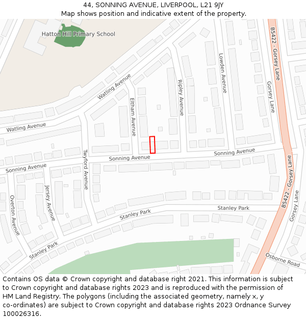 44, SONNING AVENUE, LIVERPOOL, L21 9JY: Location map and indicative extent of plot
