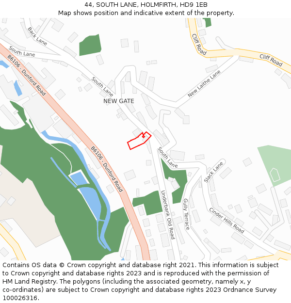 44, SOUTH LANE, HOLMFIRTH, HD9 1EB: Location map and indicative extent of plot