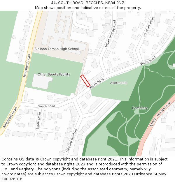 44, SOUTH ROAD, BECCLES, NR34 9NZ: Location map and indicative extent of plot