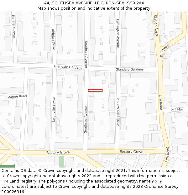 44, SOUTHSEA AVENUE, LEIGH-ON-SEA, SS9 2AX: Location map and indicative extent of plot