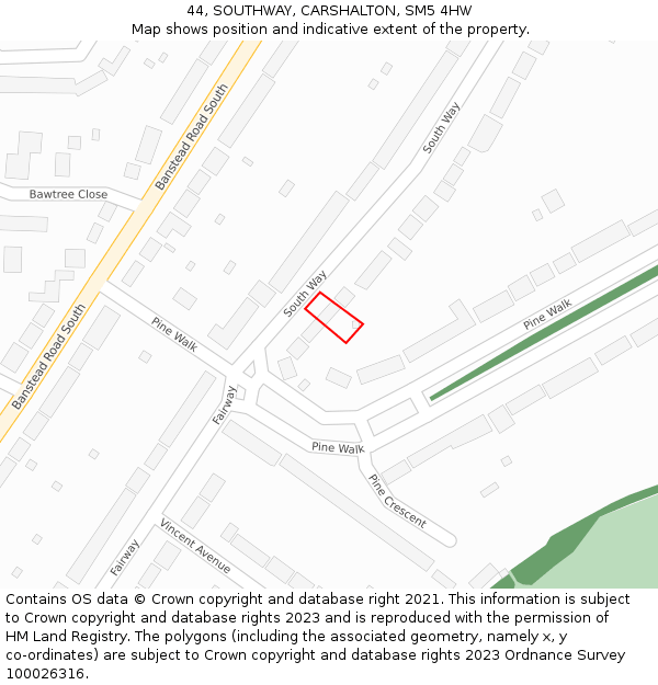 44, SOUTHWAY, CARSHALTON, SM5 4HW: Location map and indicative extent of plot