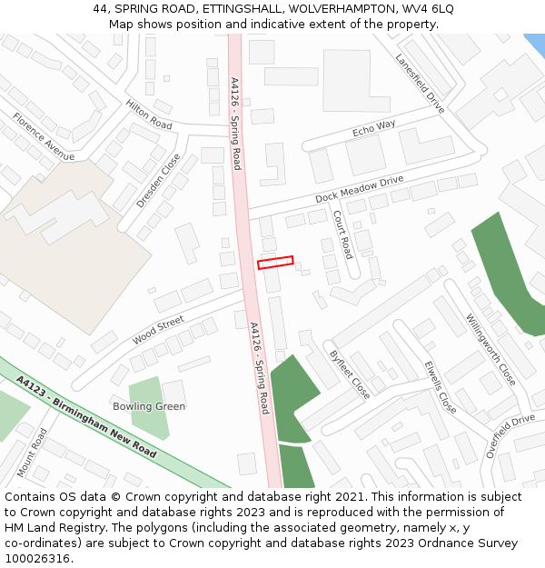 44, SPRING ROAD, ETTINGSHALL, WOLVERHAMPTON, WV4 6LQ: Location map and indicative extent of plot