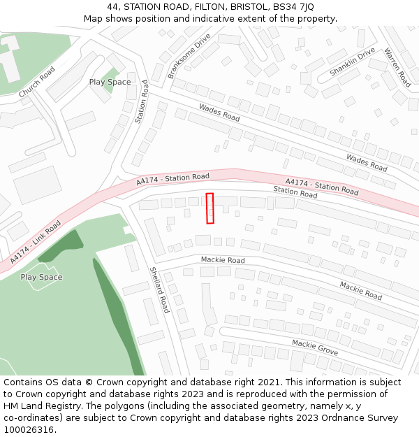 44, STATION ROAD, FILTON, BRISTOL, BS34 7JQ: Location map and indicative extent of plot