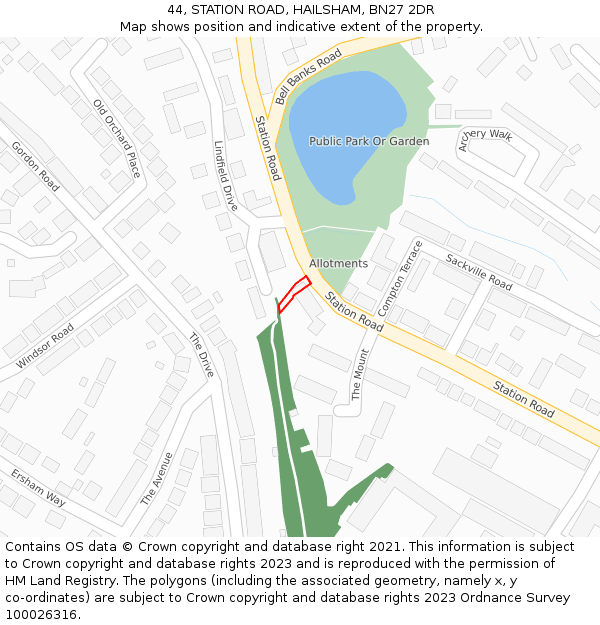 44, STATION ROAD, HAILSHAM, BN27 2DR: Location map and indicative extent of plot