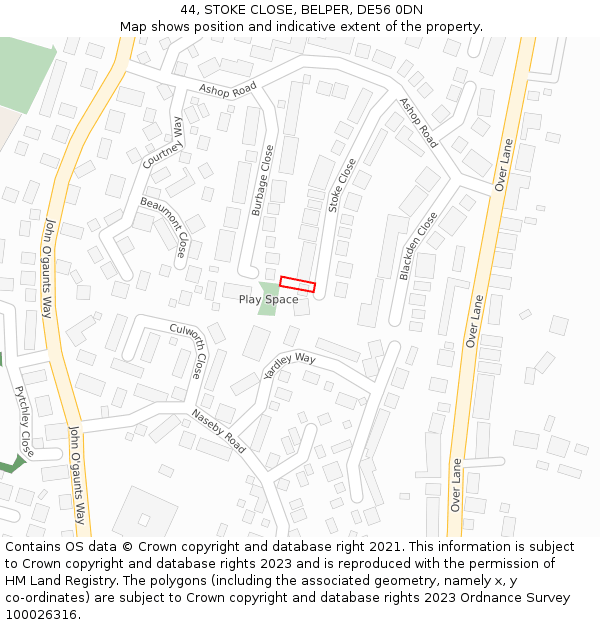44, STOKE CLOSE, BELPER, DE56 0DN: Location map and indicative extent of plot