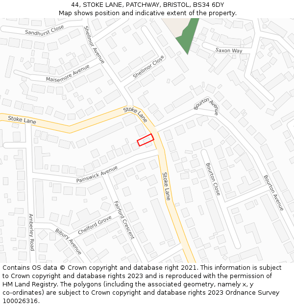 44, STOKE LANE, PATCHWAY, BRISTOL, BS34 6DY: Location map and indicative extent of plot