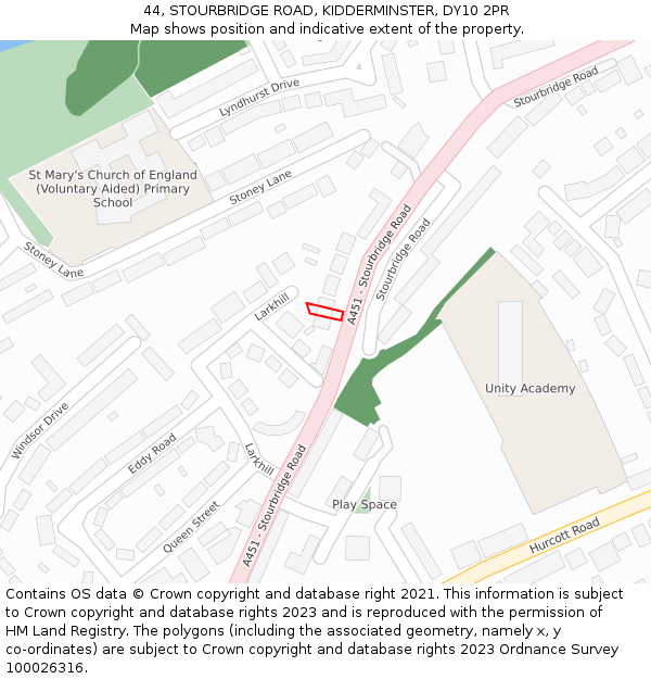 44, STOURBRIDGE ROAD, KIDDERMINSTER, DY10 2PR: Location map and indicative extent of plot