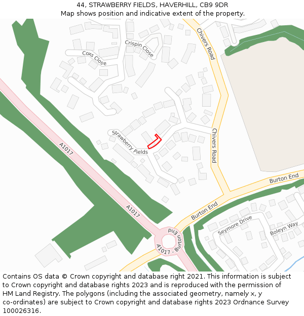 44, STRAWBERRY FIELDS, HAVERHILL, CB9 9DR: Location map and indicative extent of plot