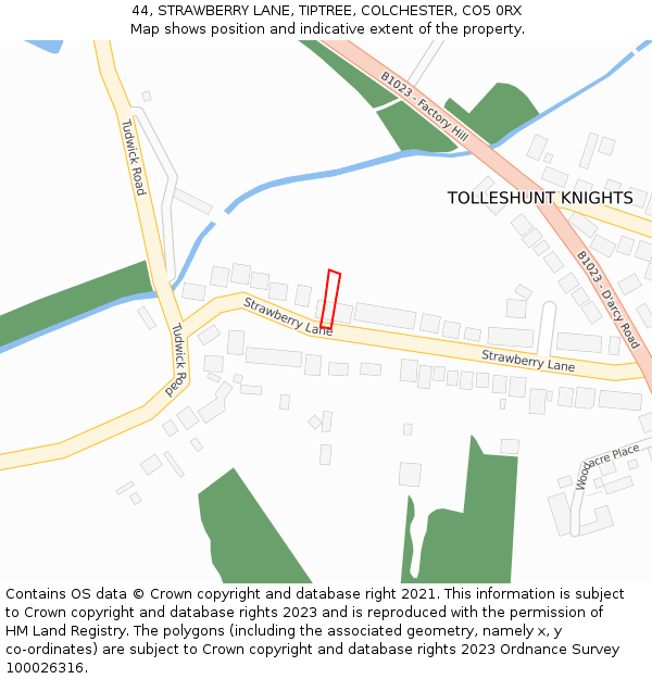 44, STRAWBERRY LANE, TIPTREE, COLCHESTER, CO5 0RX: Location map and indicative extent of plot