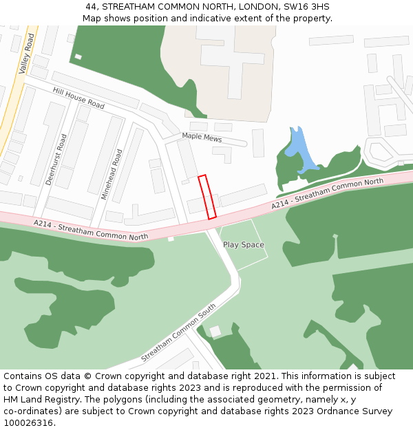 44, STREATHAM COMMON NORTH, LONDON, SW16 3HS: Location map and indicative extent of plot