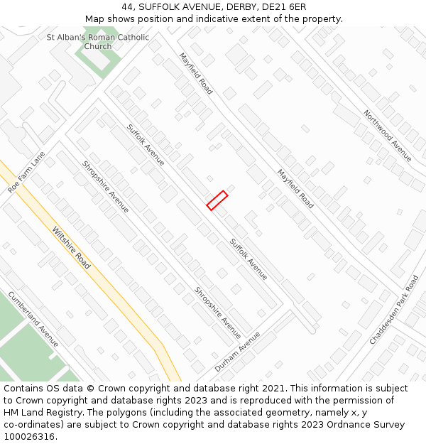 44, SUFFOLK AVENUE, DERBY, DE21 6ER: Location map and indicative extent of plot