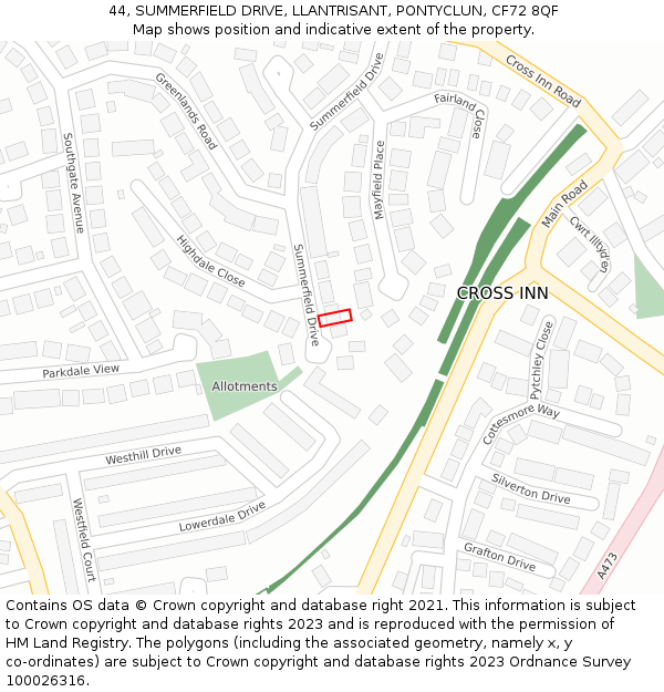 44, SUMMERFIELD DRIVE, LLANTRISANT, PONTYCLUN, CF72 8QF: Location map and indicative extent of plot