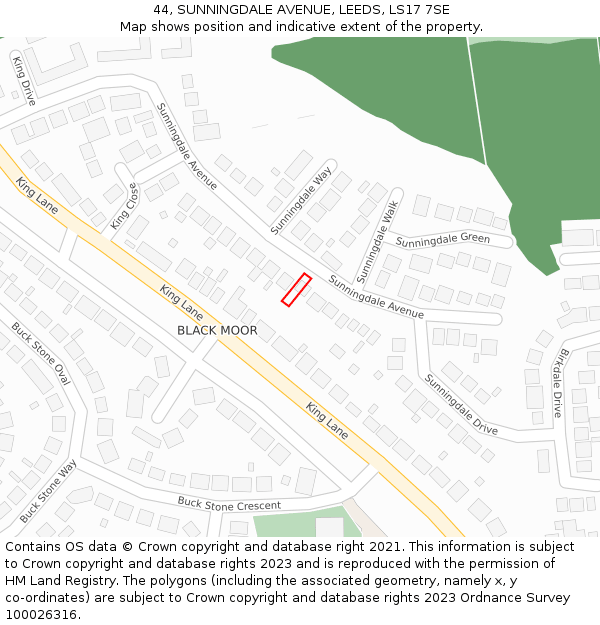 44, SUNNINGDALE AVENUE, LEEDS, LS17 7SE: Location map and indicative extent of plot