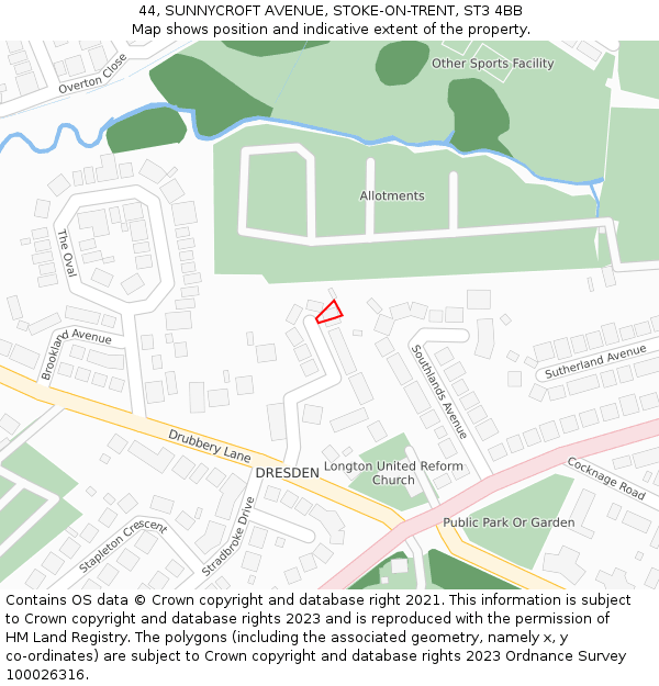 44, SUNNYCROFT AVENUE, STOKE-ON-TRENT, ST3 4BB: Location map and indicative extent of plot