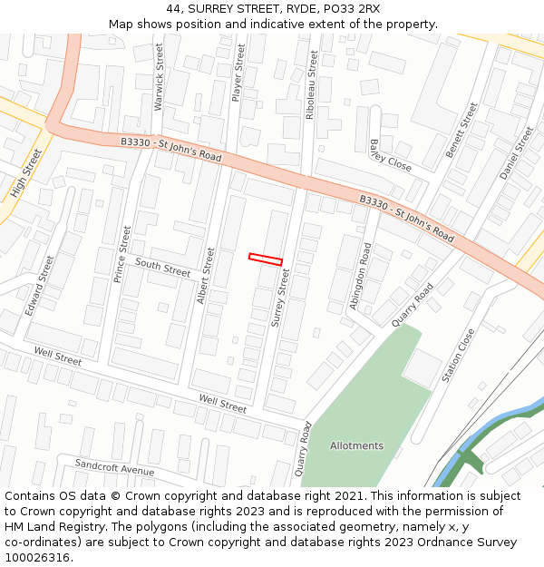 44, SURREY STREET, RYDE, PO33 2RX: Location map and indicative extent of plot