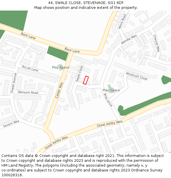 44, SWALE CLOSE, STEVENAGE, SG1 6DF: Location map and indicative extent of plot