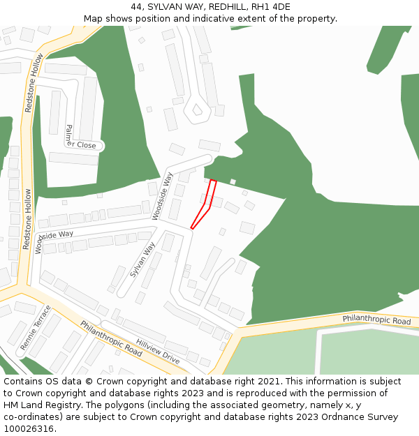 44, SYLVAN WAY, REDHILL, RH1 4DE: Location map and indicative extent of plot