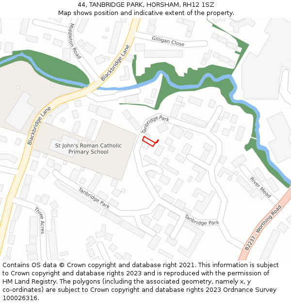 44, TANBRIDGE PARK, HORSHAM, RH12 1SZ: Location map and indicative extent of plot