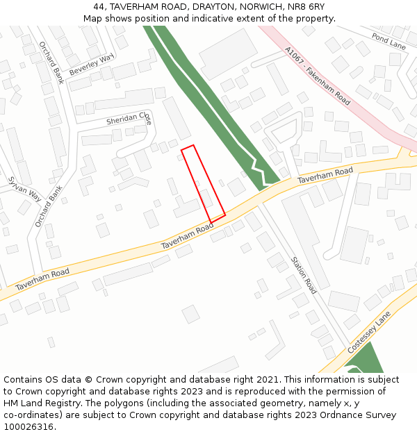 44, TAVERHAM ROAD, DRAYTON, NORWICH, NR8 6RY: Location map and indicative extent of plot