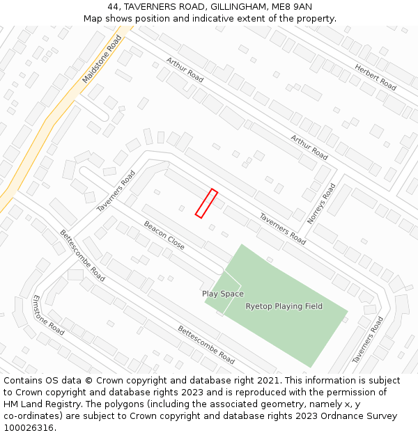 44, TAVERNERS ROAD, GILLINGHAM, ME8 9AN: Location map and indicative extent of plot