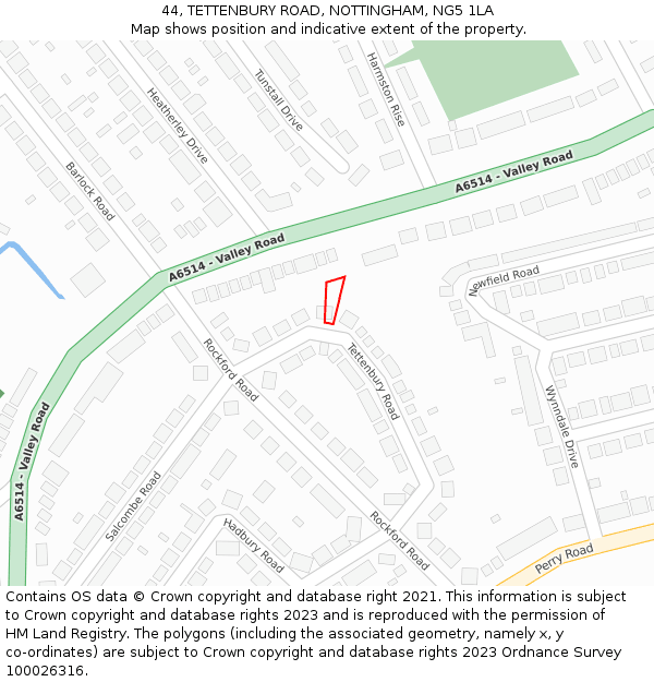 44, TETTENBURY ROAD, NOTTINGHAM, NG5 1LA: Location map and indicative extent of plot