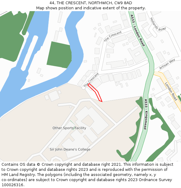 44, THE CRESCENT, NORTHWICH, CW9 8AD: Location map and indicative extent of plot