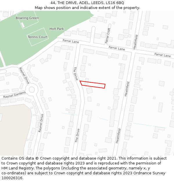 44, THE DRIVE, ADEL, LEEDS, LS16 6BQ: Location map and indicative extent of plot